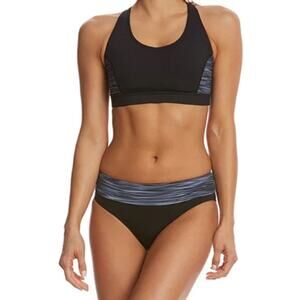 TYR Black Gray Striped Athletic Arvada Skylar 2-Piece Strappy Swim Bikini Size M